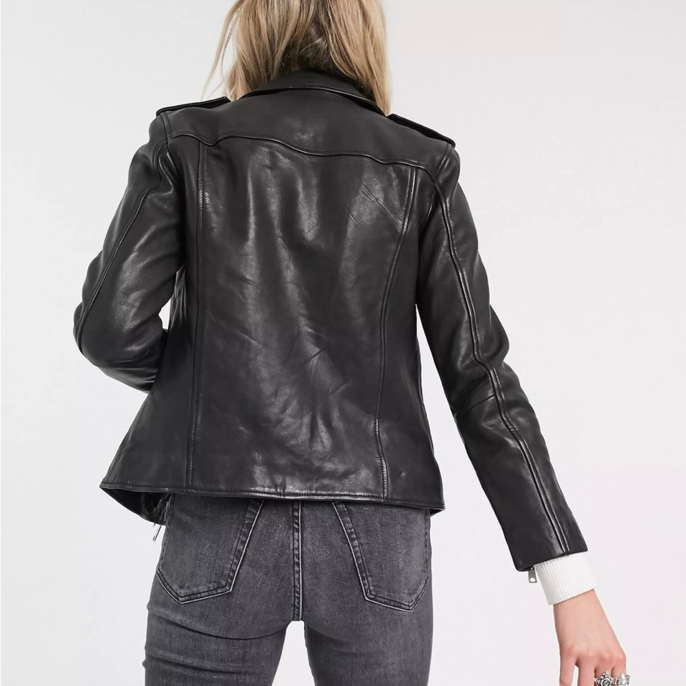 AllSaints Elva Leather Biker Jacket Size 6 Black - Picture 2 of 6